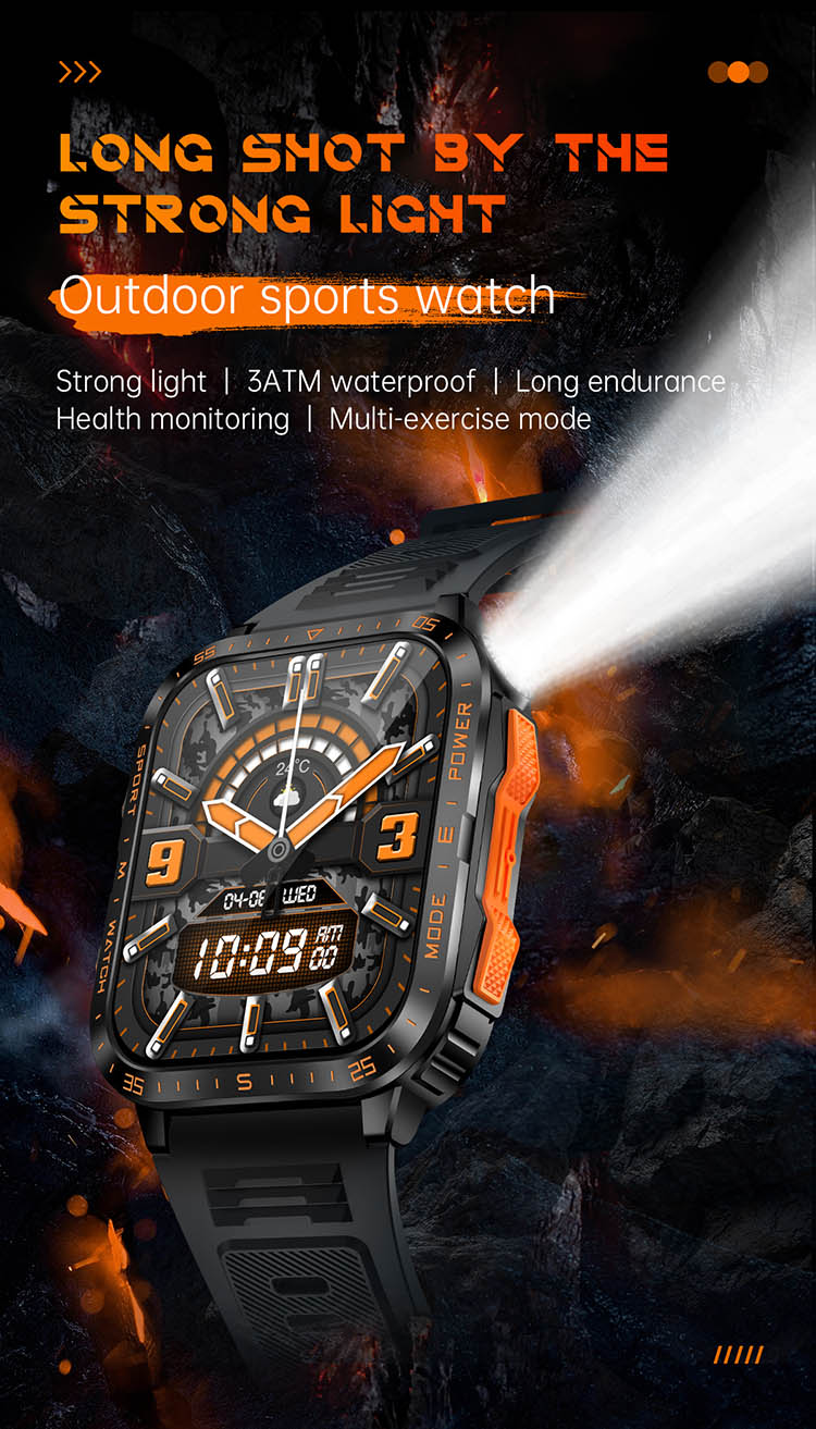 Sport Smart Watch,KT79 Smartwatch, KT79 Smart Watch, KT79 Light Smart Watch, Smart Watch with Flashlight, UV Light Smart Watch, KT79 Outdoor Smart Watch，KT79 Watch with Flashlight, KT79 Watch with UV Lamps